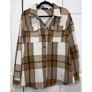 Trendy Queen Womens Plaid Flannel Button Up Shirt Large Oversized 90s Y2K Grunge